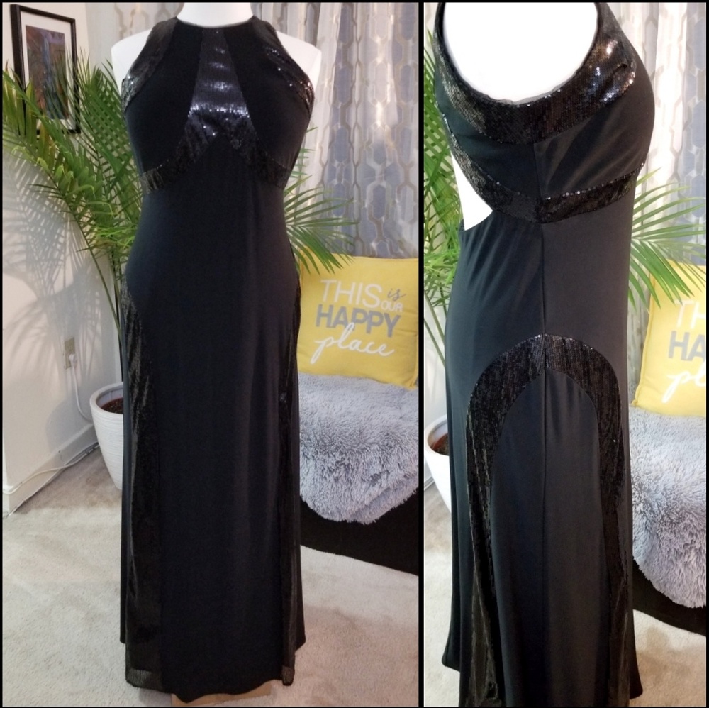 Black sequenced long formal dress